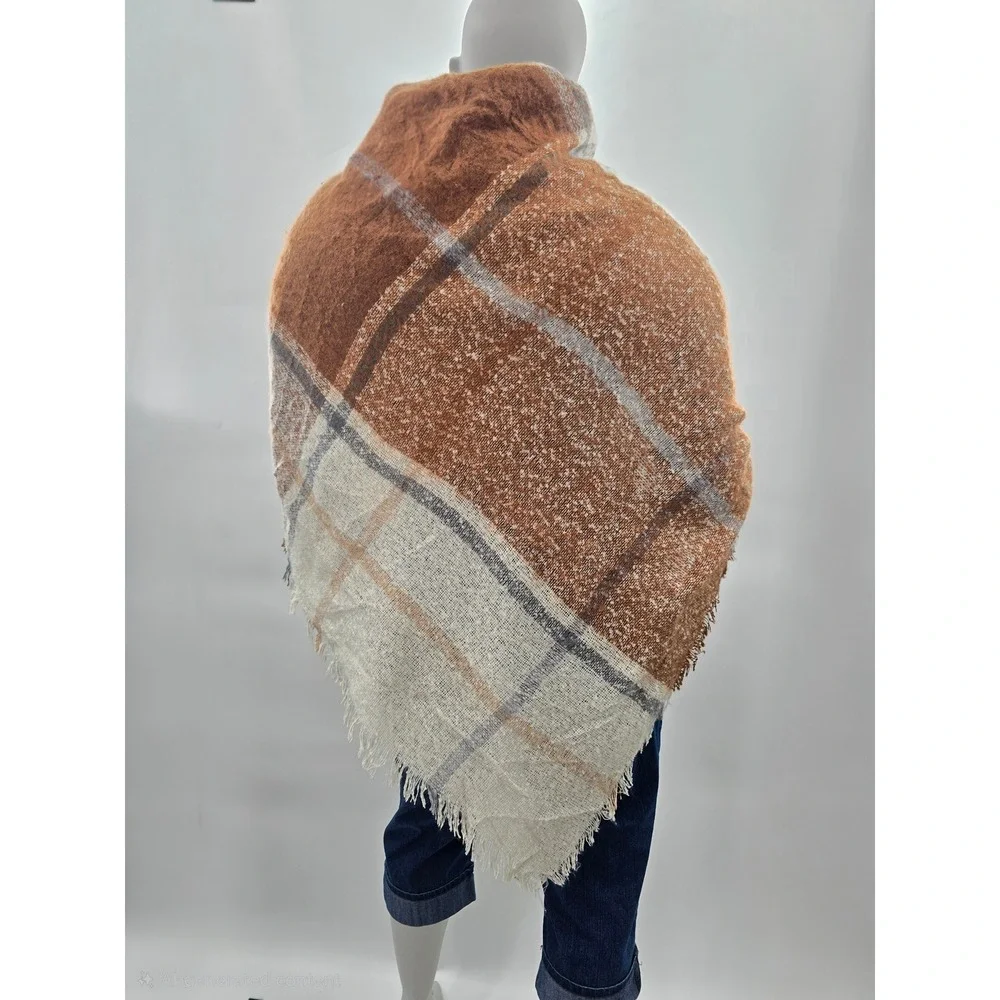 Plaid Fringe Large Square Y2K Scarves Cottage Fairy Wraps Cozy Chic Scarf OS